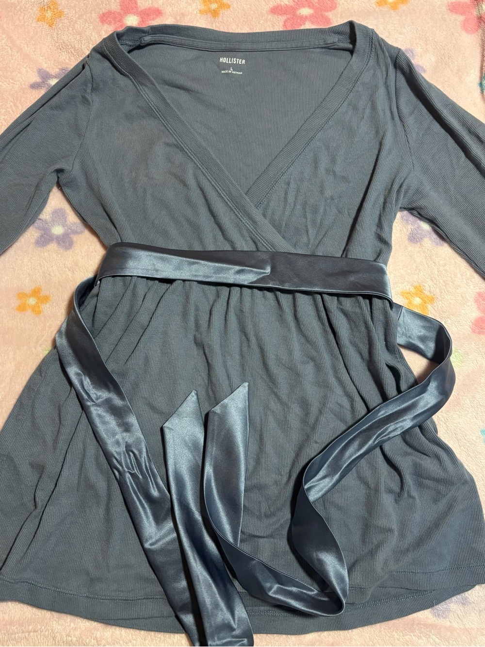 Hollister Blue Babydoll Wrap Top with Satin Belt